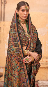 Black Contemporary Border Banarasi Crepe Silk Saree