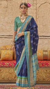 Blue and Green Contemporary Luxury Banarasi Crepe Silk Saree