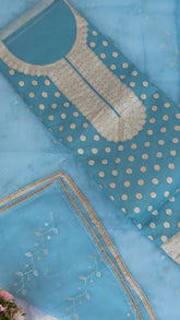 Baby Blue Chanderi Silk Gold Zari Woven Butta Work Designer Salwar