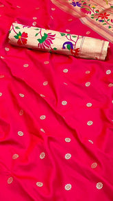 Red and Gold Single Muniya Lotus Paithani Soft Silk Sarees