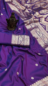 Eggplant Violet Banarasi Soft Silk Sarees
