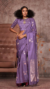 Lavender Pichwai Zari Weaving Satin Munga Banarasi Silk Saree ERA01LAV