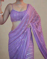 Purple Mirror Sequined Designer Georgette Saree