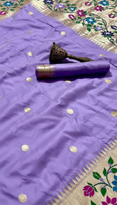 Lavender and Gold Floral Paithani Soft Silk Sarees