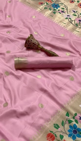 Pink and Gold Floral Paithani Soft Silk Sarees