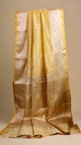 Yellow Crushed Tissue Silk Saree