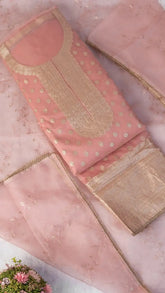 Lemonade Pink Chanderi Silk Gold Zari Woven Butta Work Designer Salwar
