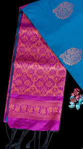 Space Blue and Purple Kanchipuram Soft Silk Saree