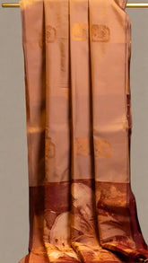 Onion Pink and Maroon Floral Semi Kanchi Silk Saree