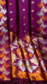 Violet Gold and Silver Butterfly Semi Kanchi Silk Saree