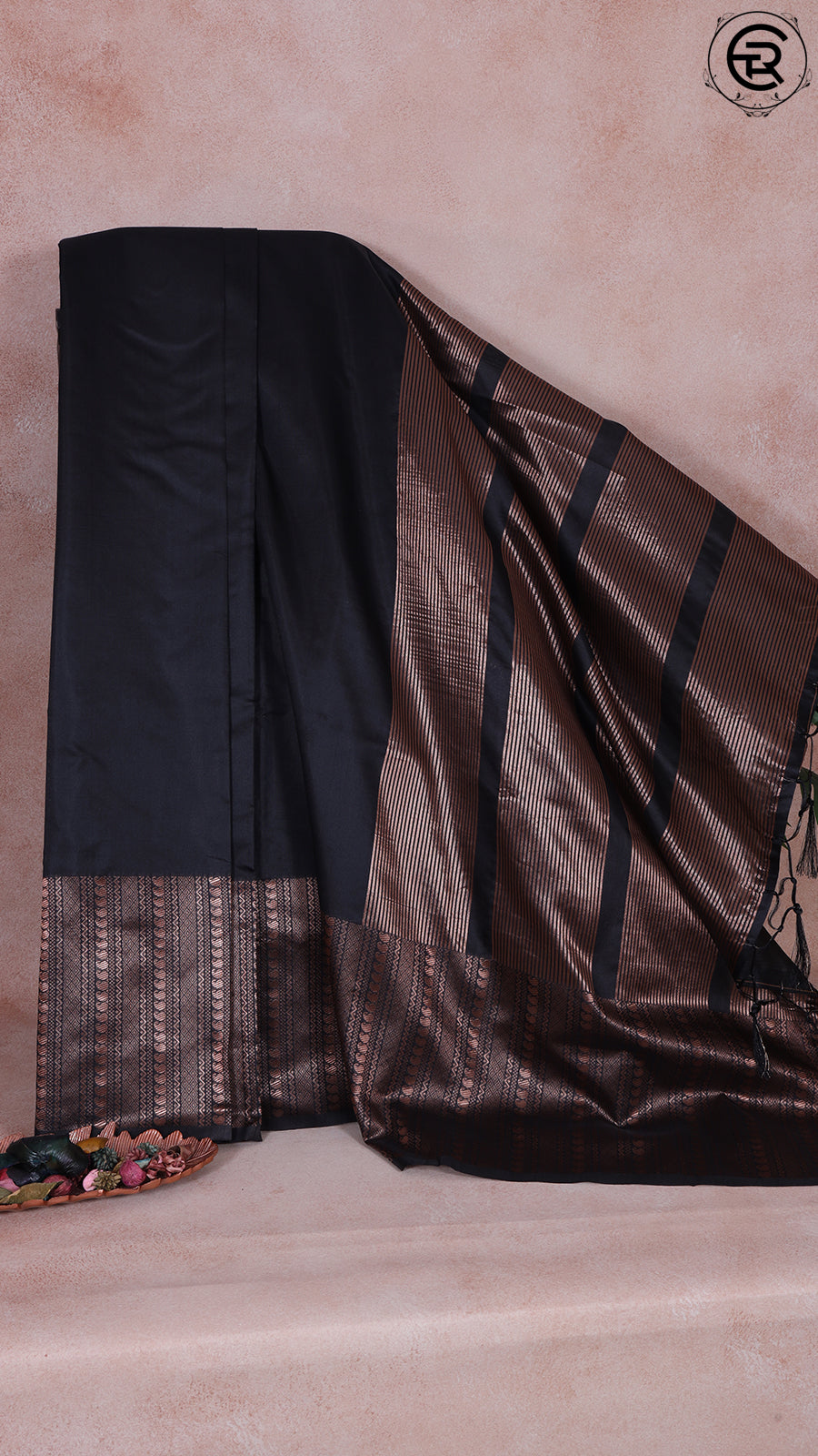 Black Heavy Border Semi Kanchi Silk Saree