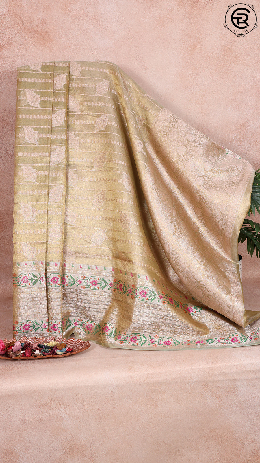 Premium Pista Green Tissue Silk Saree with Paithani Border