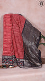 Red and Black Zigzag Patterned Retta Petta Border Chanderi Cotton Saree