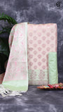 Off-White and Light Green Silk Contrast Zari Woven Banaras Salwar