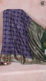 Blue and Green Diamond and Star Patterned Pashmina Cotton Saree