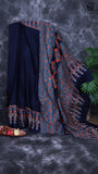 Denim Blue Ajrakh Modal Silk Saree - Hand Blocked Border & Pallu