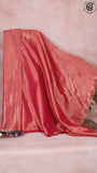 Dark Pink with Maroon Border Tissue Khadi Cotton Saree