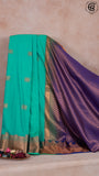 Emerald Green & Royal Blue Festive Silk Gold Zari Floral Rectangle  Butta with Mango Border Kanchipuram Saree