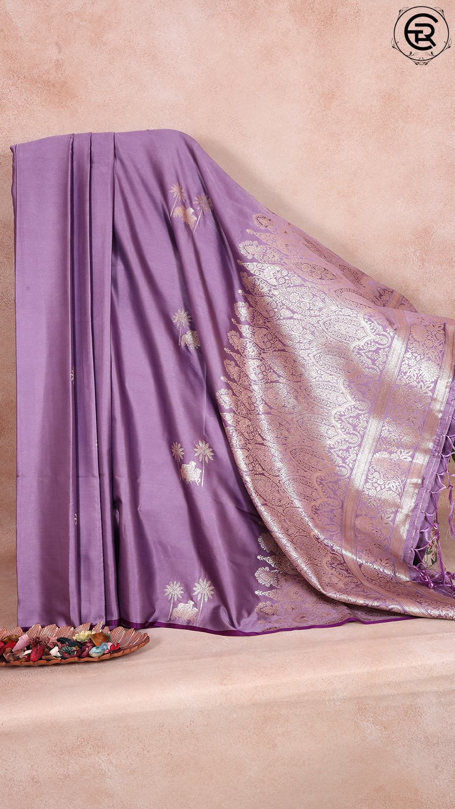 Lavender Pichwai Zari Weaving Satin Munga Banarasi Silk Saree ERA01LAV