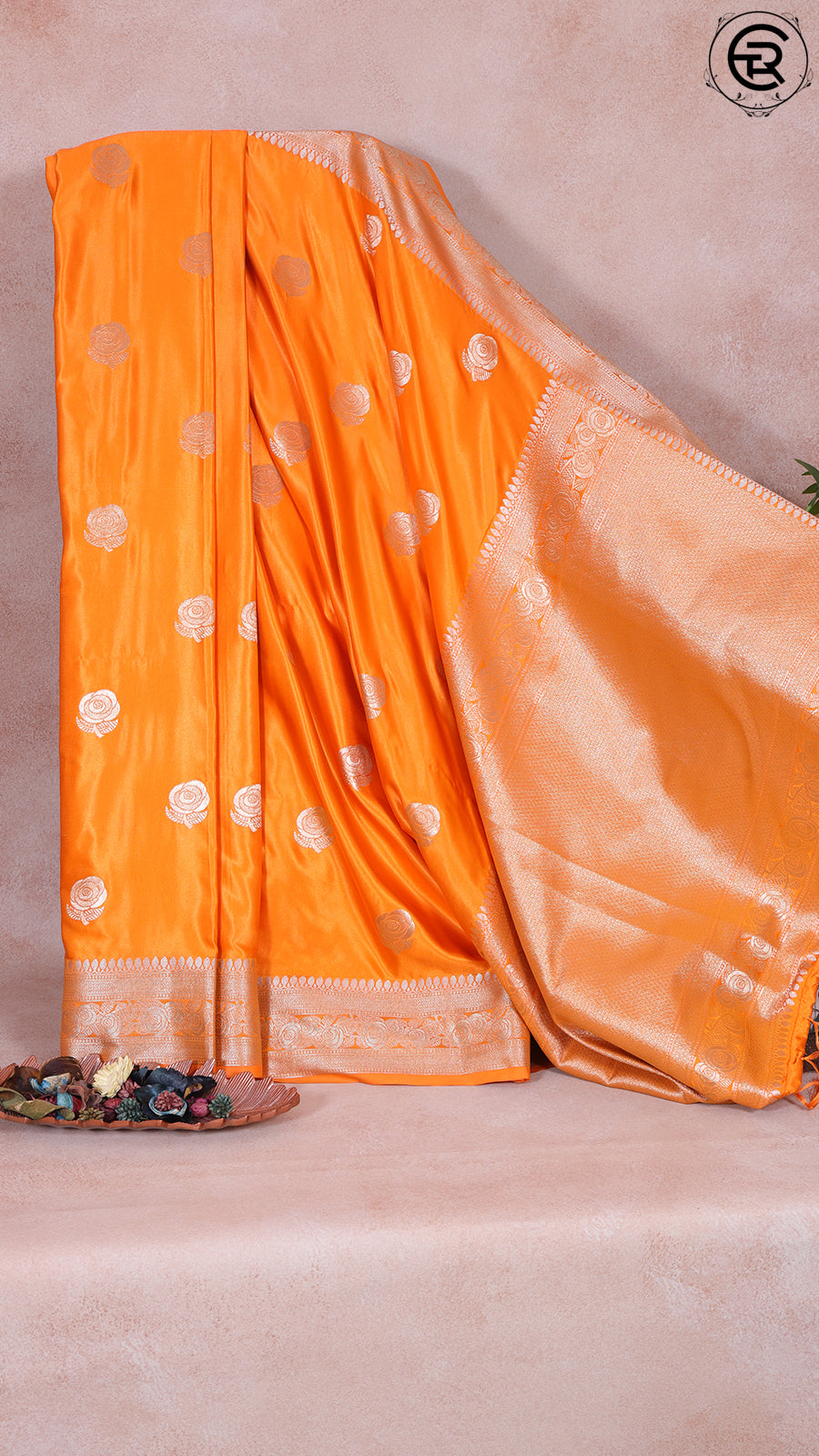 Orange Butta Patterned Satin Munga Silk Saree