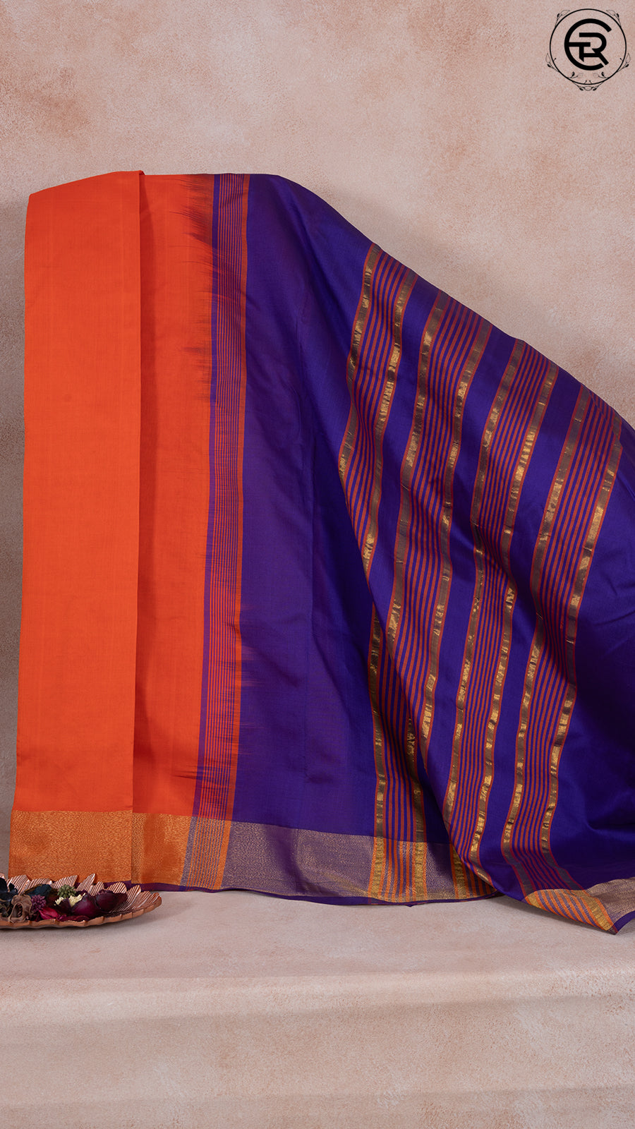 Rust Orange and Violet Casual Silk Cotton Pochampalli Ikat Border Southern Gems Saree