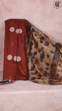 Cinnamon Brown Contemporary Floral Pattern with Fancy Tassel Summer Loom Cotton Saree