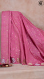 Pink Floral Open Border Banarasi Warm Silk Saree