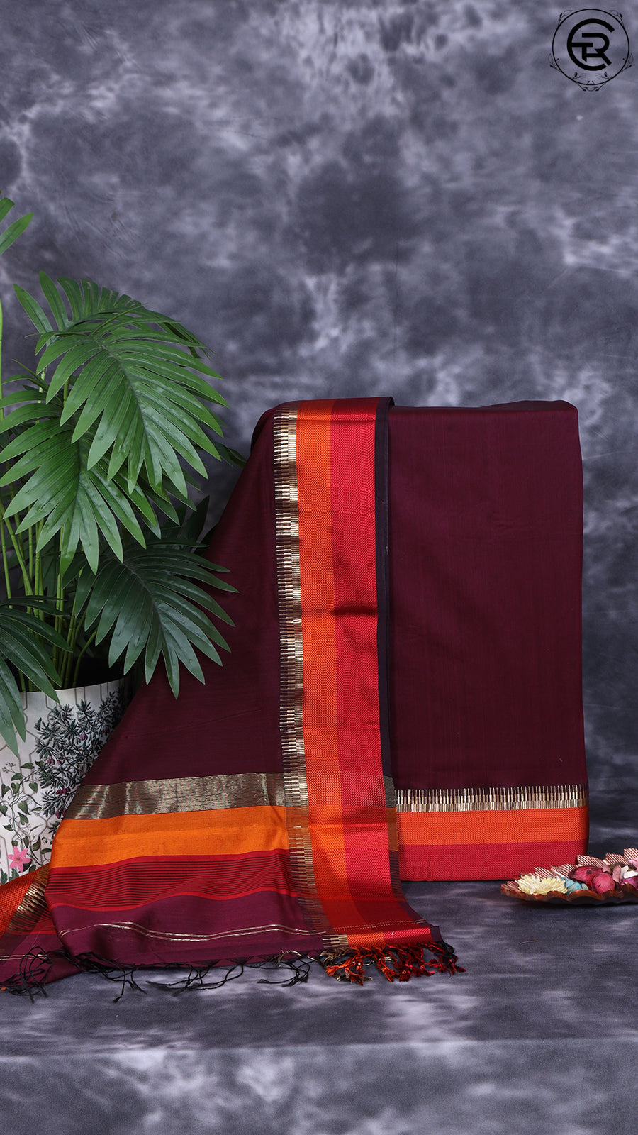 Pure Maheshwari Silk Salwar (Top & Dupatta) - Eggplant Violet