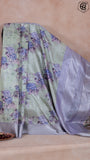 Green and Lavender Floral Printed with Simple Pallu Mangalagiri Silk Saree
