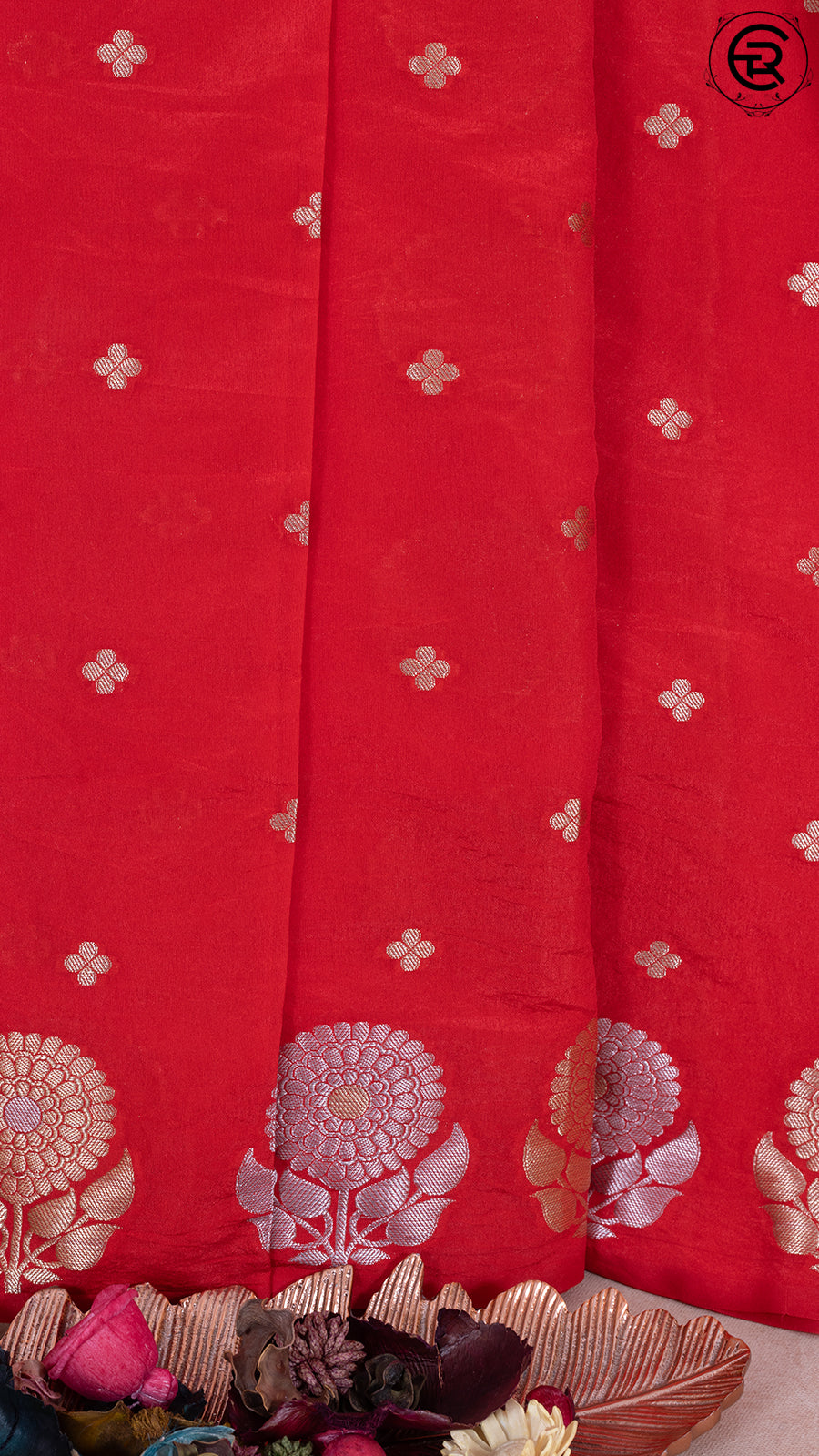 Red Floral Open Border Banarasi Warm Silk Saree