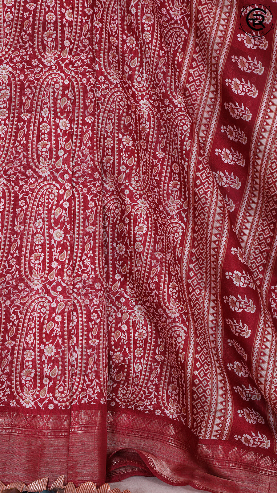 Maroon Paisley and Floral Pattern with Border Chanderi Silk Cotton Saree