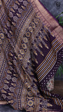 Eggplant Violet Diamond Patterned with Traditional Border Viscose Dola Silk Saree