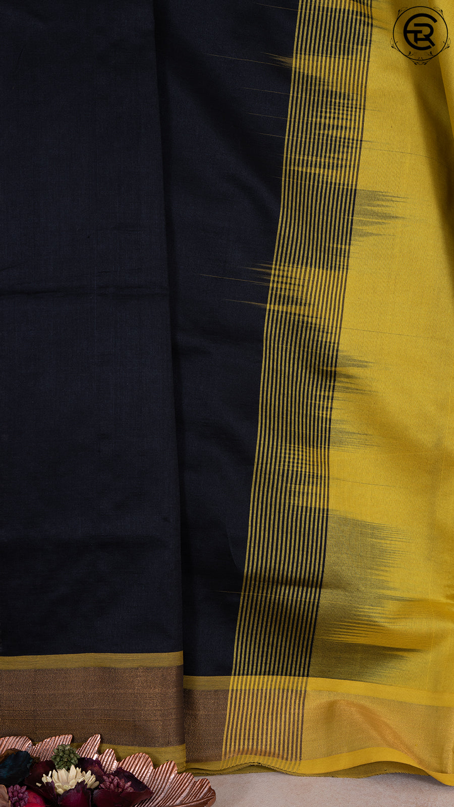 Black and Yellow Casual Silk Cotton Pochampalli Ikat Border Southern Gems Saree