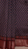 Oxford Blue and Maroon Ajrakh Munga Handloom Cotton Saree