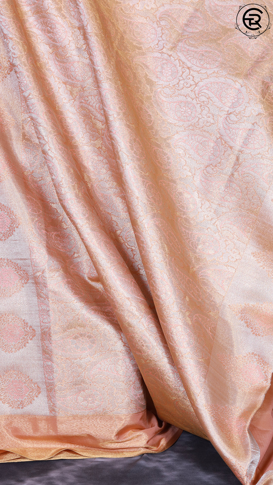 Rose Gold and Silver Leaf Zari Pure Tissue Silk Saree