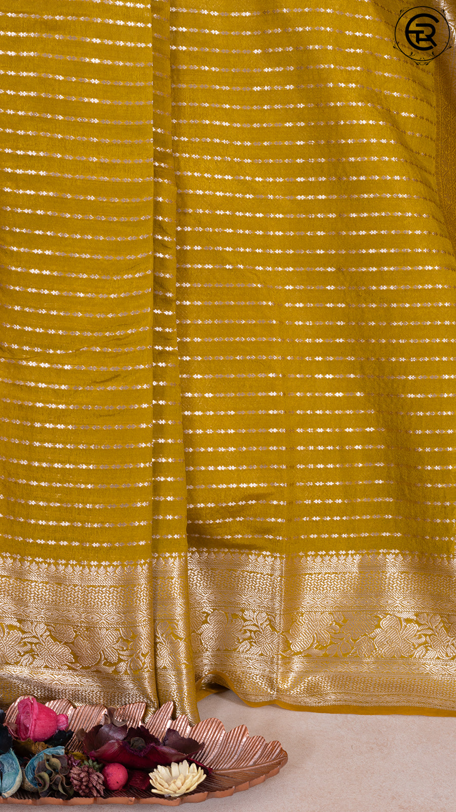 Trombone Yellow Zari Line Pattern with Rich Pallu Warm Silk Saree