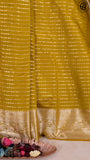 Trombone Yellow Zari Line Pattern with Rich Pallu Warm Silk Saree