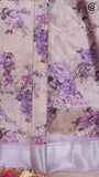 Violet and Beige Floral Printed with Simple Pallu Mangalagiri Silk Saree