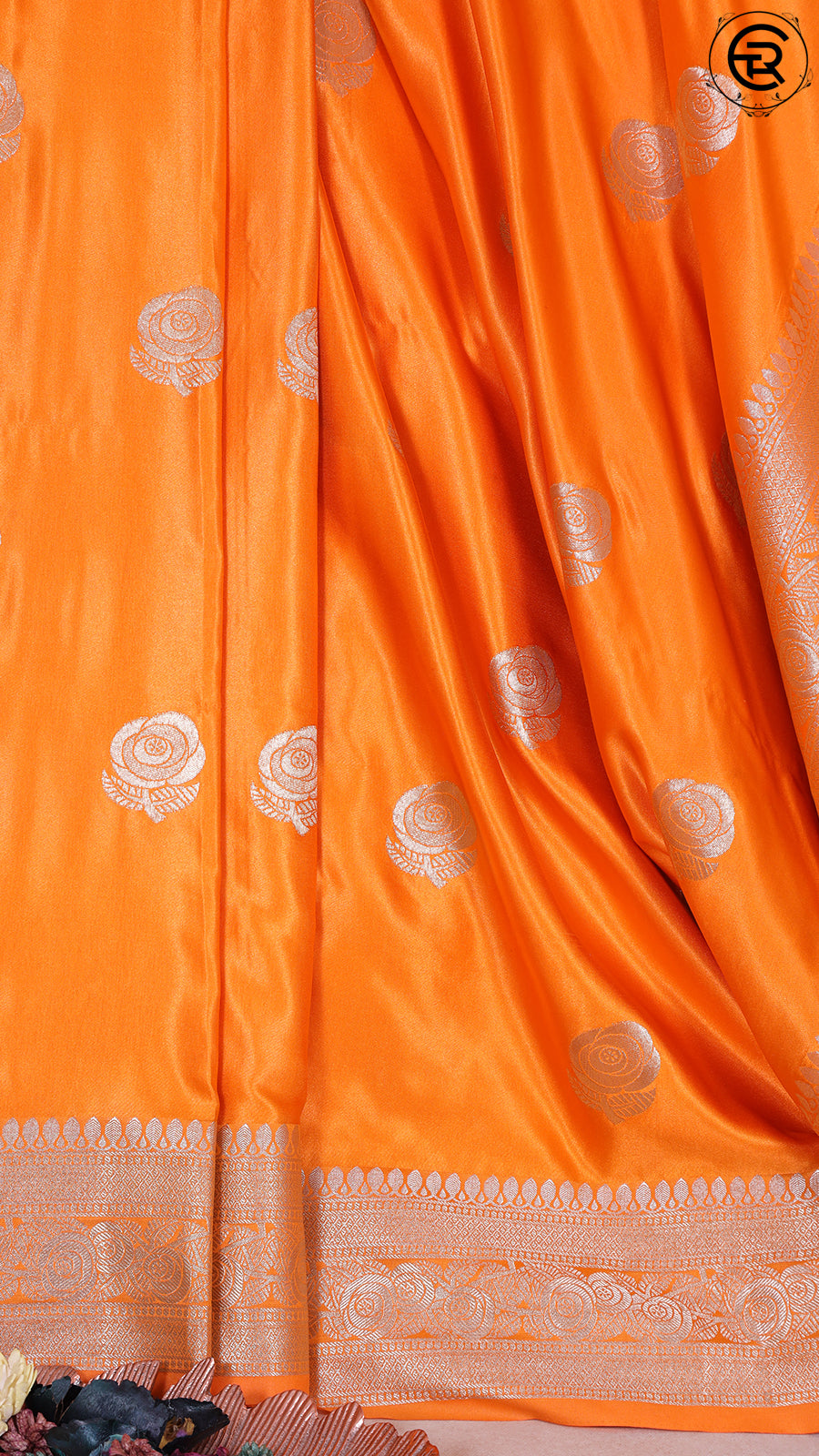 Orange Butta Patterned Satin Munga Silk Saree