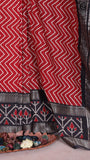 Red and Black Zigzag Patterned Retta Petta Border Chanderi Cotton Saree