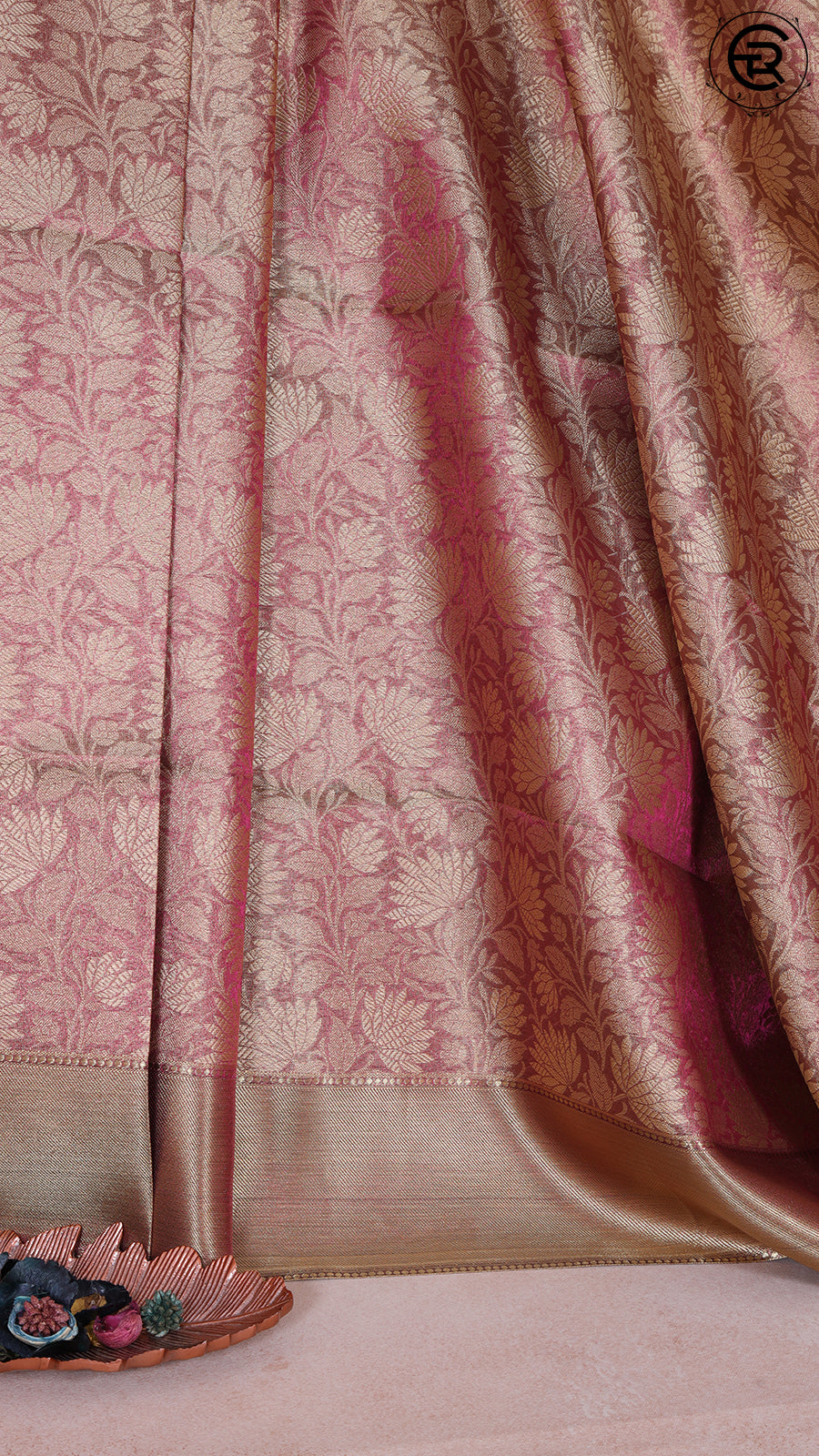 Pink and Gold Dual Shade Floral Kanchipuram Tissue Silk Saree