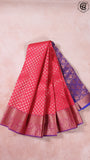 Rani Pink, Purple and Blue Bridal Silk Gold Zari Woven Floral Butti and Mango Design Kanchipuram Saree