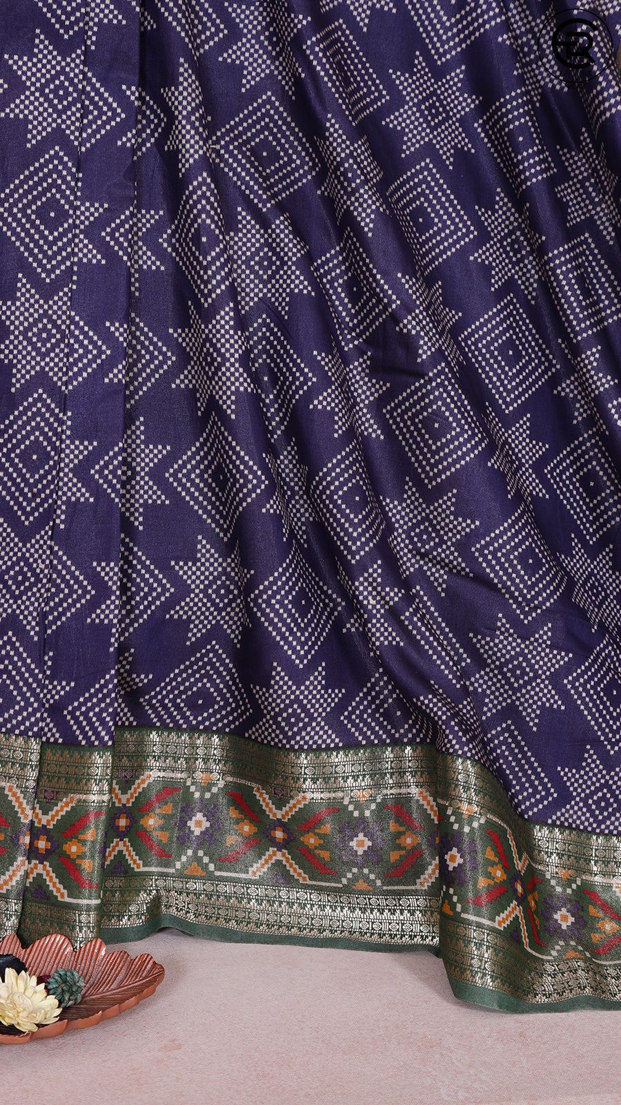 Blue and Green Diamond and Star Pashmina Cotton Saree