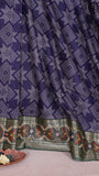 Blue and Green Diamond and Star Patterned Pashmina Cotton Saree