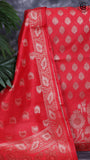 Crimson Red Silk Cotton Floral Self Zari Woven Banaras Salwar