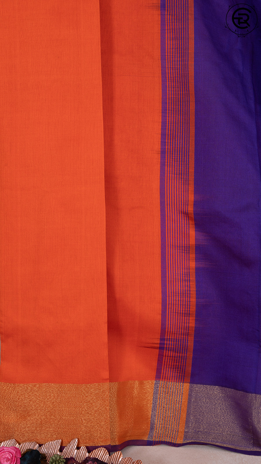 Rust Orange and Violet Casual Silk Cotton Pochampalli Ikat Border Southern Gems Saree