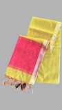 Green and Pink Plain with Butta and  Fancy Tassel Jaipur Cotton Saree