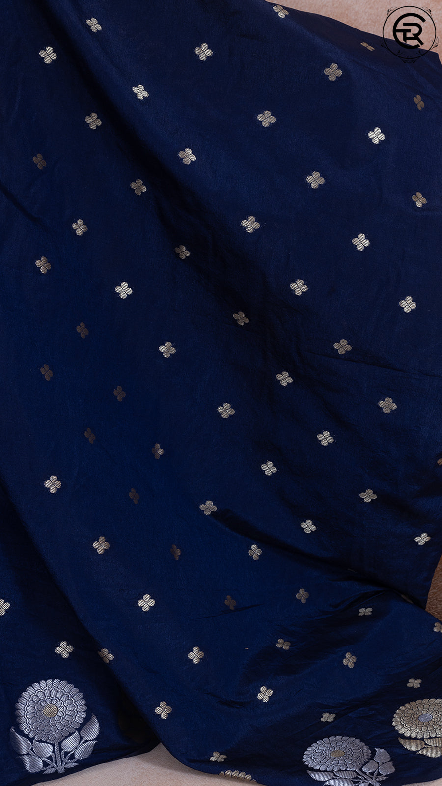 Royal Blue Floral Open Border Banarasi Warm Silk Saree