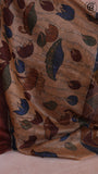Cinnamon Brown Contemporary Floral Pattern with Fancy Tassel Summer Loom Cotton Saree