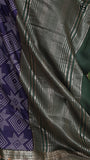 Blue and Green Diamond and Star Patterned Pashmina Cotton Saree
